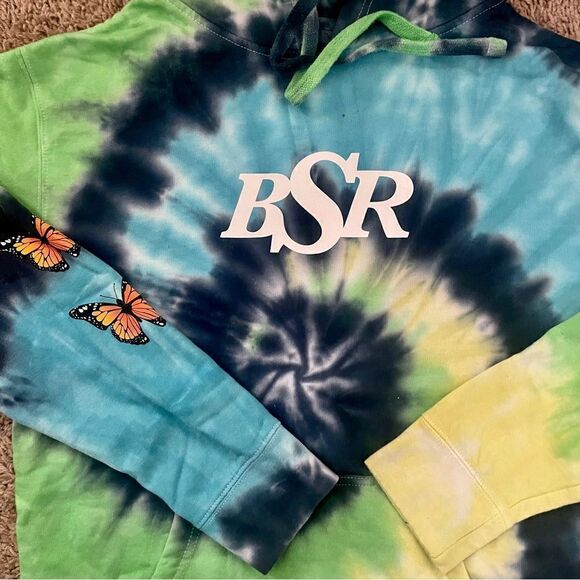 By Sami Ryan Blue & Green Tie Dye Graphic Print Hoodie Sweatshirt SZ M NWOT - Picture 5 of 11